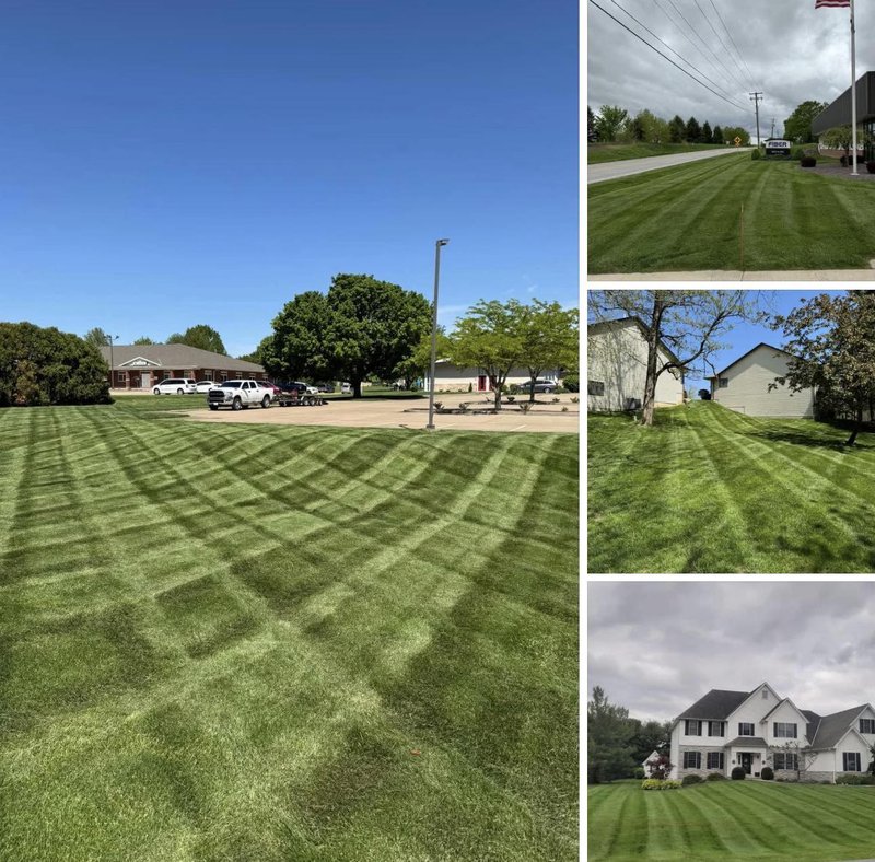 Freshly mowed backyard with clean stripe pattern
