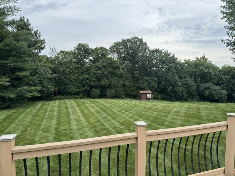 Large commercial property with crosshatch mowing pattern